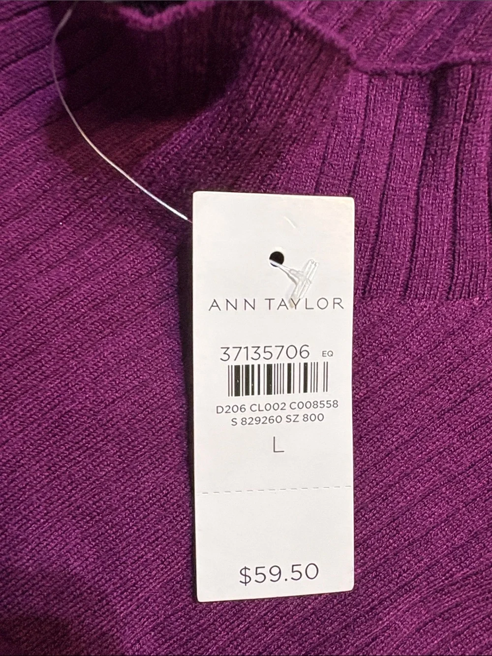 NWT Ann Taylor Sleeveless Ribbed Mock Neck Sweater Top in Plum Sz L